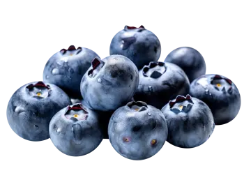 a pile of blueberries on a white background