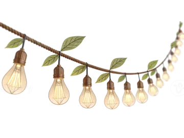a string of light bulbs with leaves on them