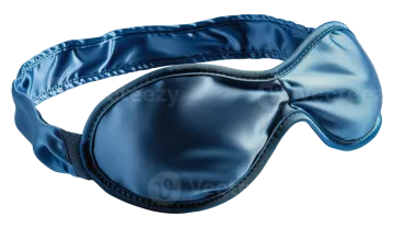 a blue satin sleep mask on a white background