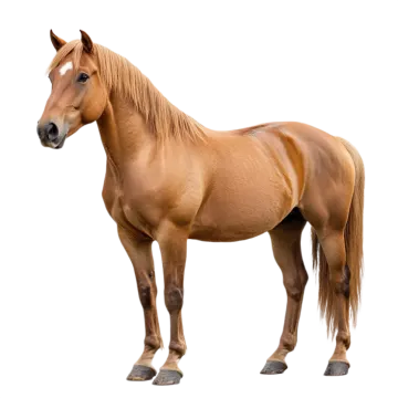 a brown horse standing in front of a white background