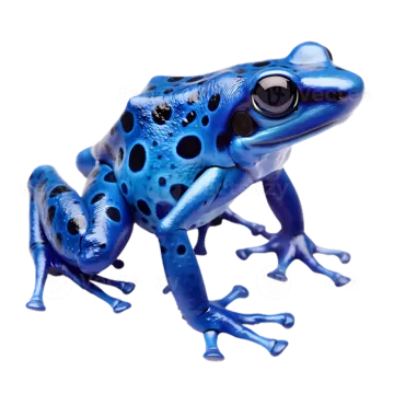 a blue and black frog on a white background