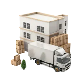 a truck with boxes in front of it