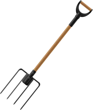 a black and brown shovel with wooden handle