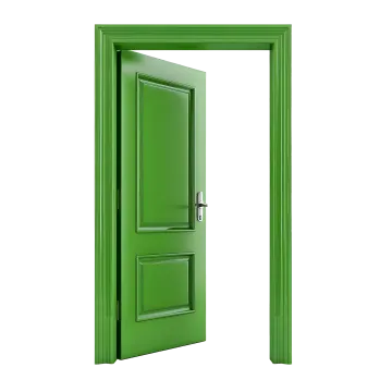 an open green door on a white background