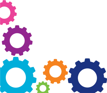 a group of colorful gears on a white background