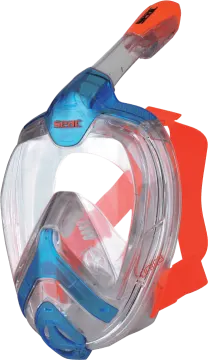 a close up of a diving mask on a white background
