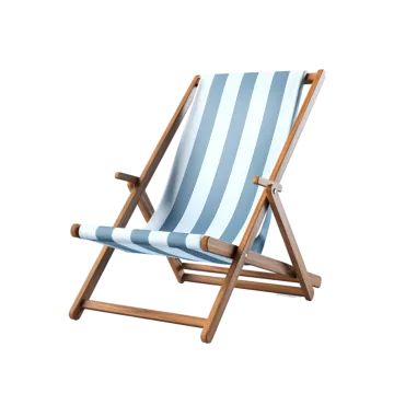 a blue and white striped deck chair