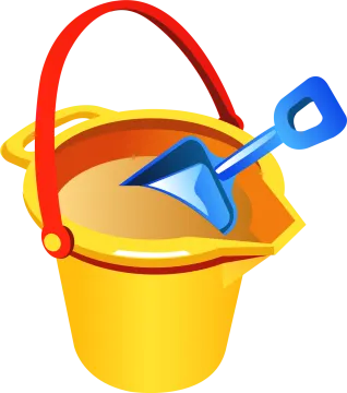 a bucket with a shovel in it
