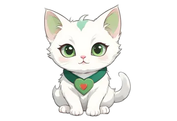 a white cat with green eyes and a green tie