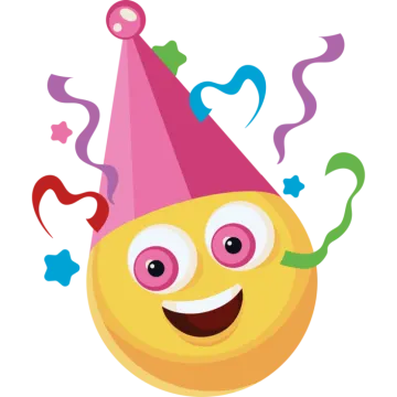a smiley face wearing a party hat