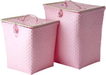 a pair of pink storage baskets