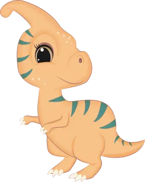 a cartoon dinosaur with green stripes