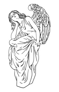 a black and white drawing of an angel