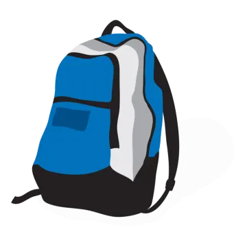 a blue and white backpack