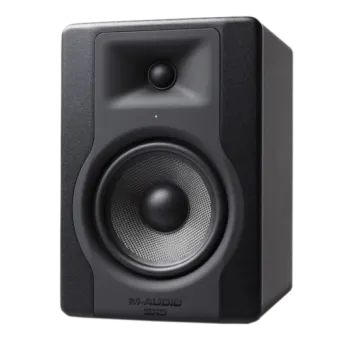 a black speaker on a white background