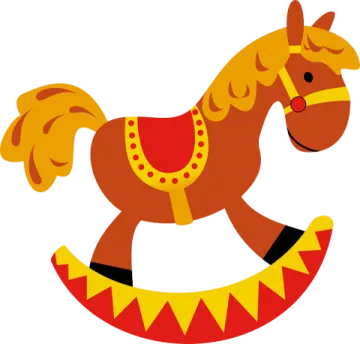 a rocking horse with red and yellow decorations