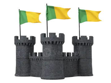 an image of a castle with two flags