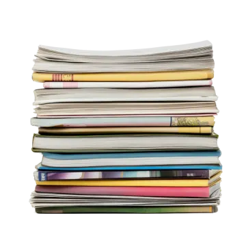 a stack of newspapers on a white background