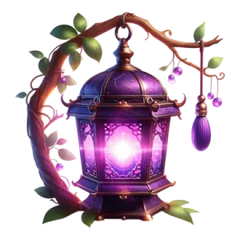 a lantern on a tree branch with leaves around it