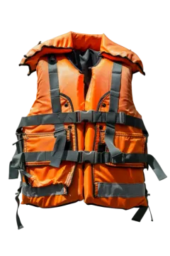 an orange life jacket on a white background