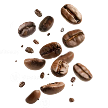 coffee beans falling on a white background