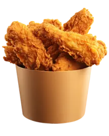 a paper cup filled with fried chicken