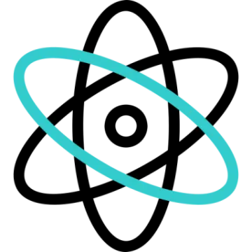 a black and blue atom symbol