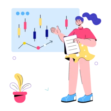 a woman holding a piece of paper in front of a drawing board