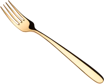 a gold fork on a white background