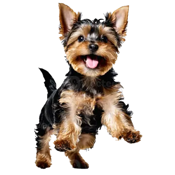 a small black and brown dog with its tongue out