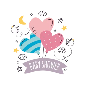 the baby shower logo with balloons and stars