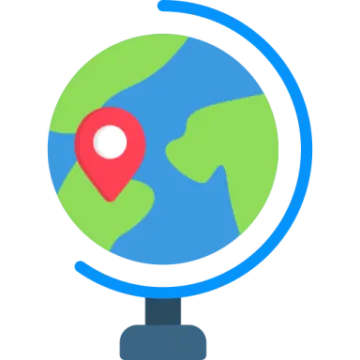 a globe with a red pin on it
