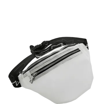a white fanny bag with a zipper on it