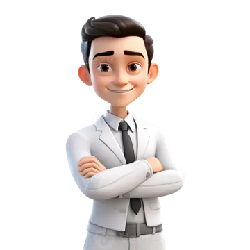 a 3d business man standing with his arms crossed