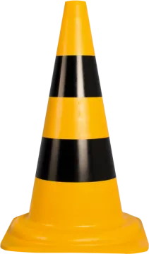 a yellow and black traffic cone