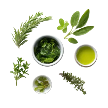 a white bowl filled with fresh herbs