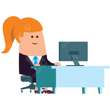 a woman sitting at her desk in front of a computer