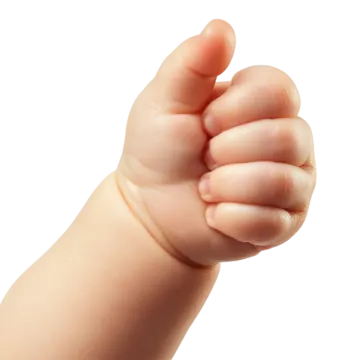 a baby's hand is held up in the air