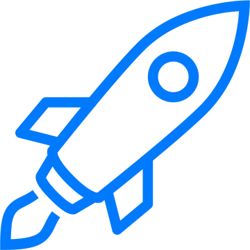 a blue rocket icon on a white background