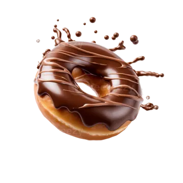 a chocolate covered donut on a white background