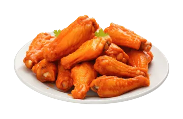 a plate of chicken wings on a white background