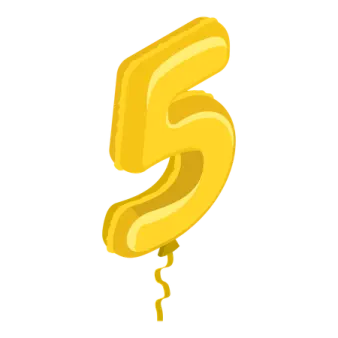 a yellow number five balloon on a white background