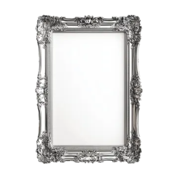 a silver framed mirror on a white background
