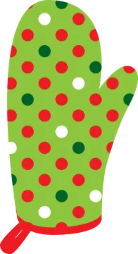 a green mit with red and green dots