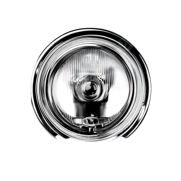 a chrome headlight on a white background