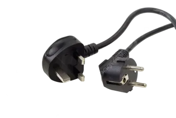 a black power cord with two plugs