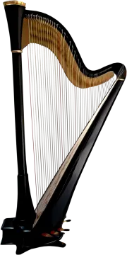 a black harp on a white background