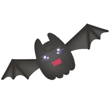 a cartoon bat flying with its mouth open