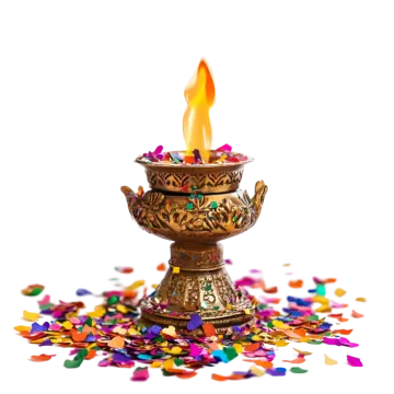 a small gold oil lamp with confections on it