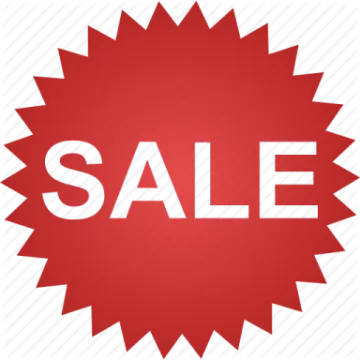 a red sale sign on a white background